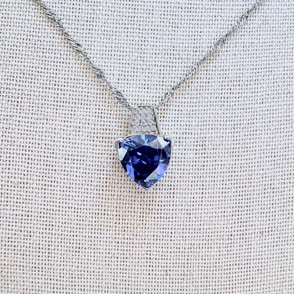 BBJ Synthetic Sapphire Pendant Necklace Sterling Silver 925 Size 22" Length